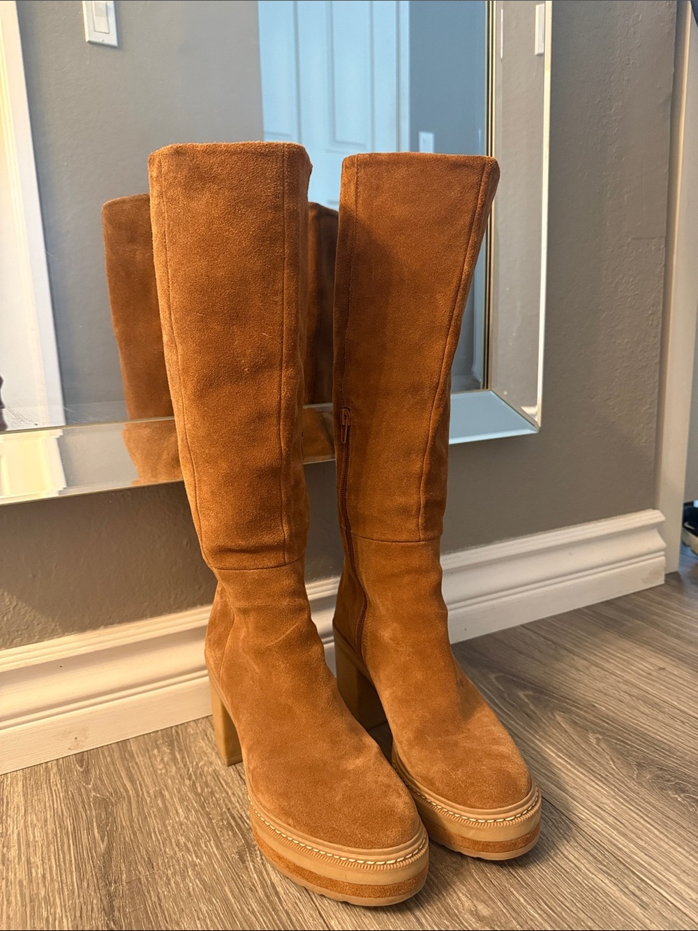 Steve Madden Women's Tall Suede Platform Boots in Chestnut